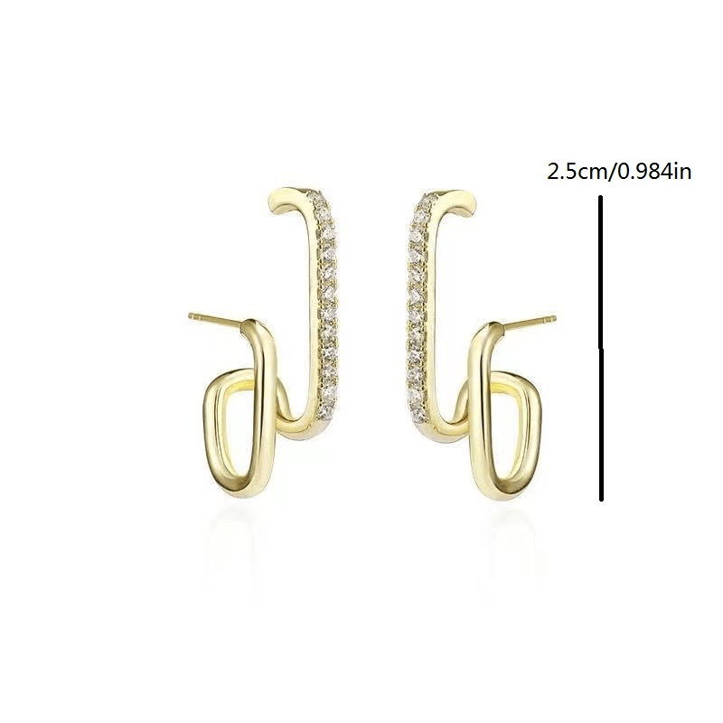 Bohemian Double-Row Stud Earrings with Rhinestone Decoration