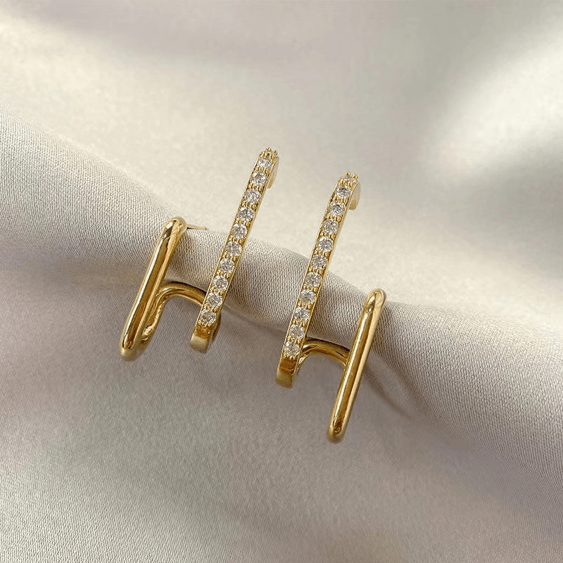 Bohemian Double-Row Stud Earrings with Rhinestone Decoration