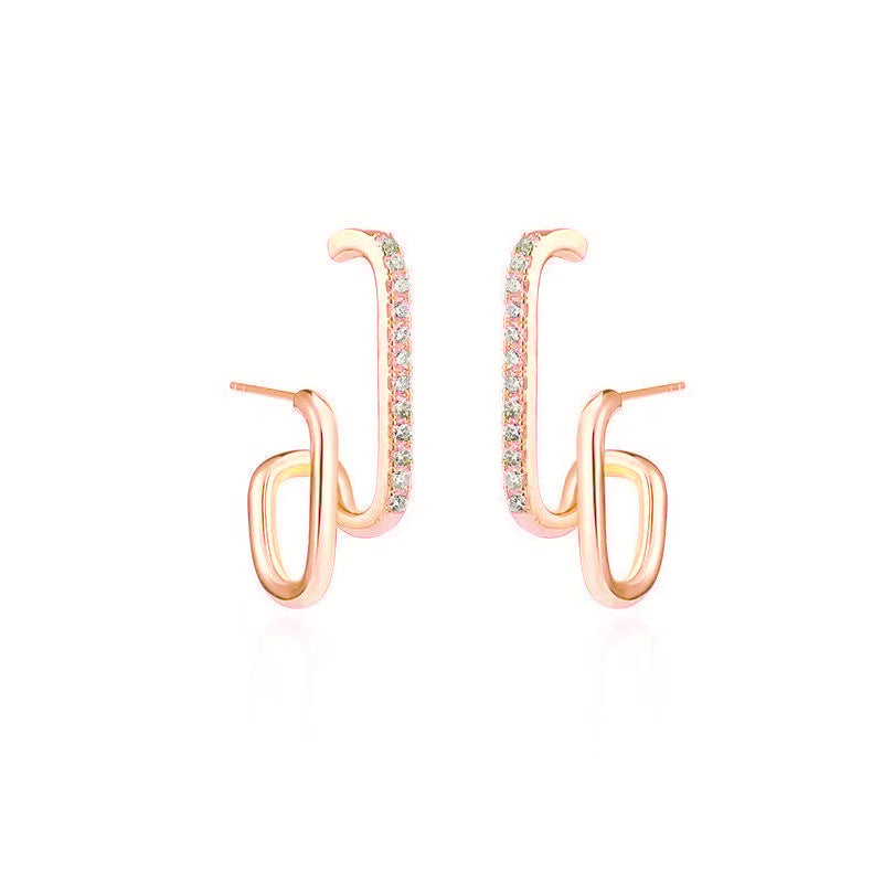 Bohemian Double-Row Stud Earrings with Rhinestone Decoration