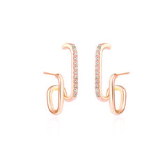 Bohemian Double-Row Stud Earrings with Rhinestone Decoration