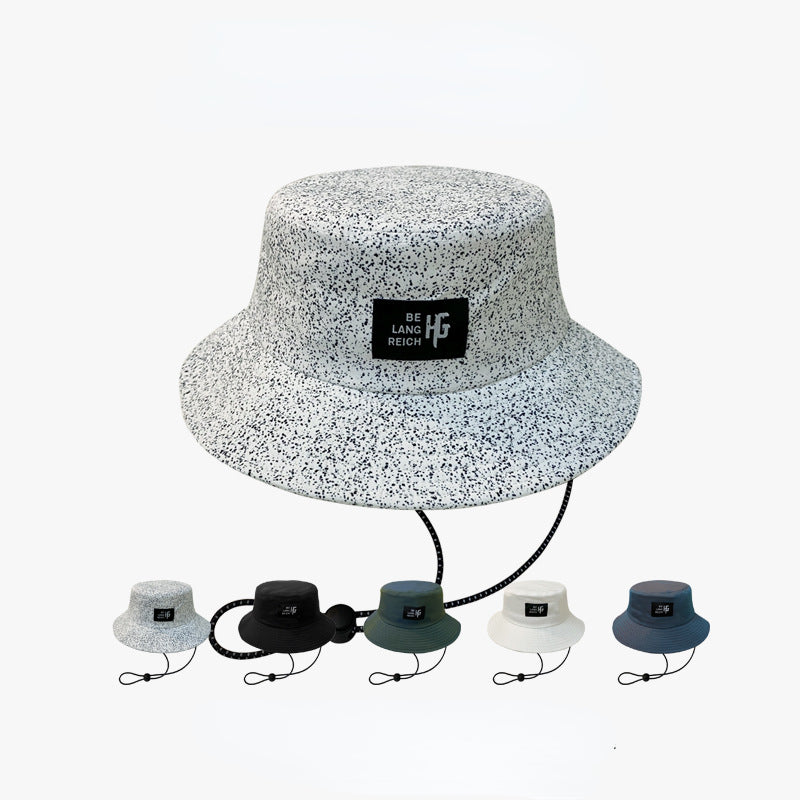 Dotted Solid Bucket Hat Label Patch Basin Hat Unisex Lightweight Fisherman Cap