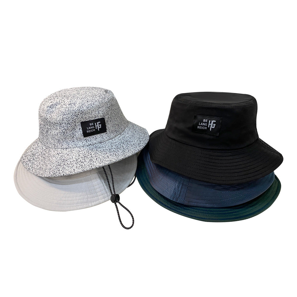 Dotted Solid Bucket Hat Label Patch Basin Hat Unisex Lightweight Fisherman Cap