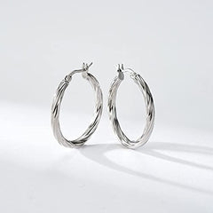 Stainless Steel Twisted Hoop Earrings Golden Silver Daily Wear Accessories