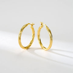 Stainless Steel Twisted Hoop Earrings Golden Silver Daily Wear Accessories