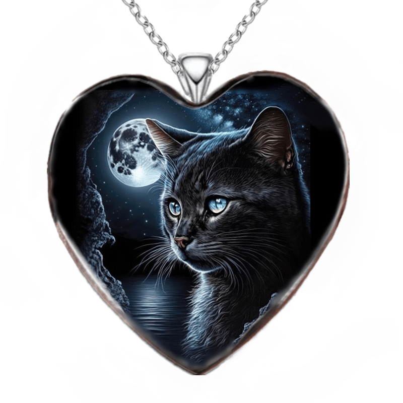 Punk Cat Heart Pendant Necklace Gothic Animal Jewelry Girls