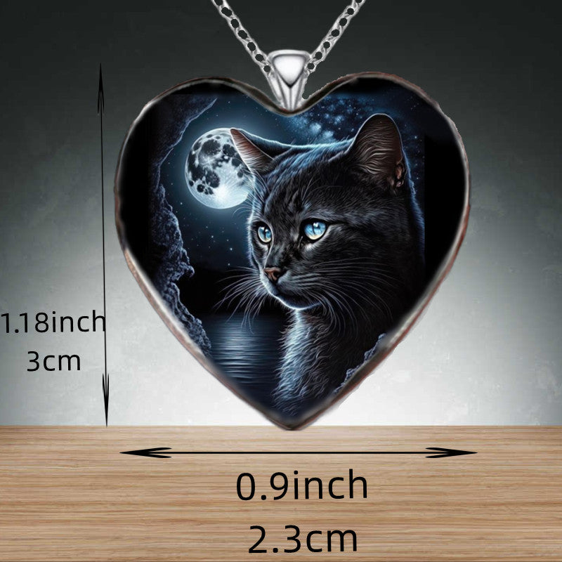 Punk Cat Heart Pendant Necklace Gothic Animal Jewelry Girls