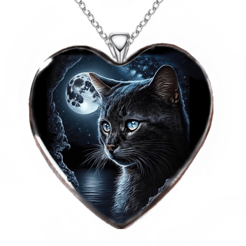 Punk Cat Heart Pendant Necklace Gothic Animal Jewelry Girls