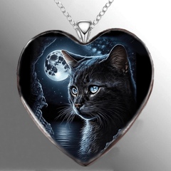 Punk Cat Heart Pendant Necklace Gothic Animal Jewelry Girls