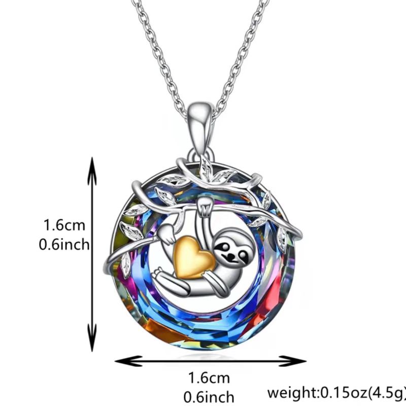 Colorful Sloth Pendant Circle Ring Animal Jewelry