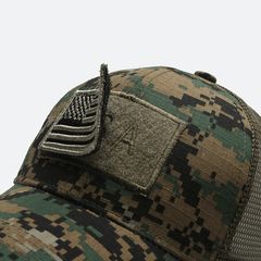 Camouflage Baseball Cap with American Flag Patch