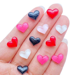 10 Mini Cardioid Resin Cabochons for Jewelry Making & Hairwear