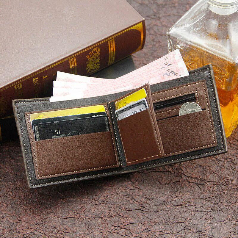 Men's Casual PU Leather Short Wallet Large Capacity Wallet Card Holder