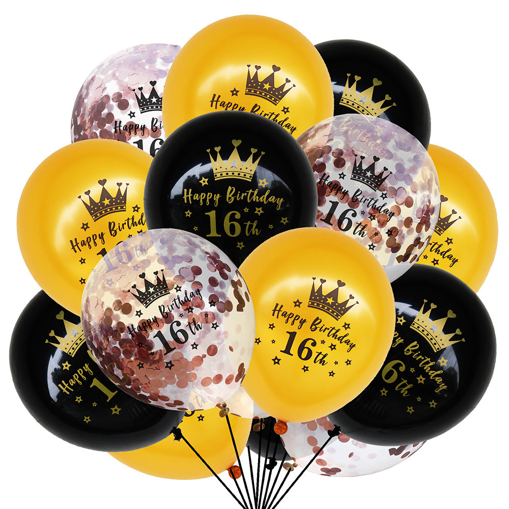 15pcs Birthday Balloon Kit Men Women Reusable Golden Confetti Balloons