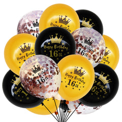 15pcs Birthday Balloon Kit Men Women Reusable Golden Confetti Balloons
