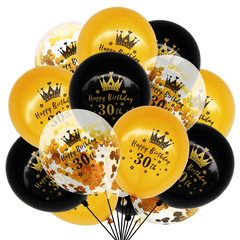 15pcs Birthday Balloon Kit Men Women Reusable Golden Confetti Balloons