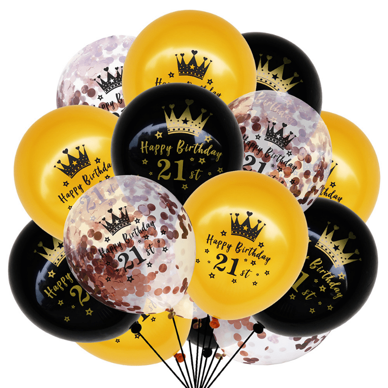 15pcs Birthday Balloon Kit Men Women Reusable Golden Confetti Balloons