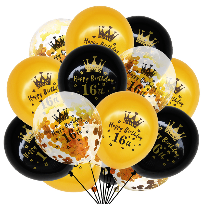 15pcs Birthday Balloon Kit Men Women Reusable Golden Confetti Balloons