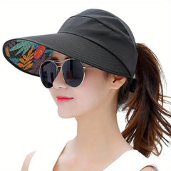 Foldable Ponytail Visor Hat UV Protection Sun Hat Women