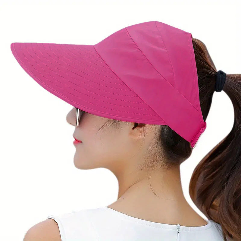 Foldable Ponytail Visor Hat UV Protection Sun Hat Women