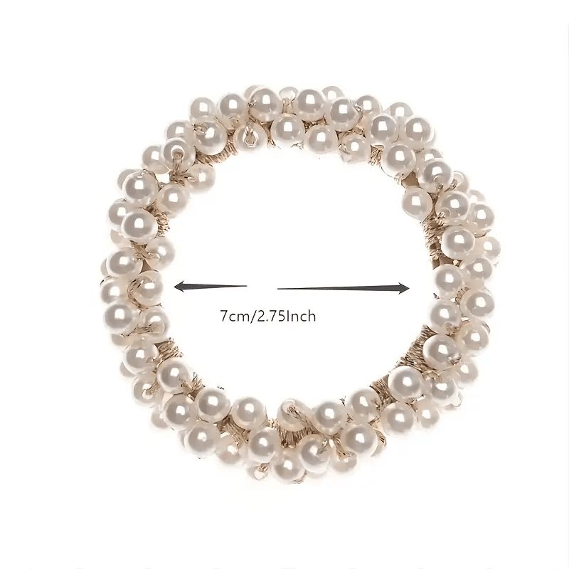 4pcs Faux Pearl Beaded Hair Tie Hair Rope Rhinestone Hair Ring