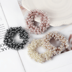 4pcs Faux Pearl Beaded Hair Tie Hair Rope Rhinestone Hair Ring