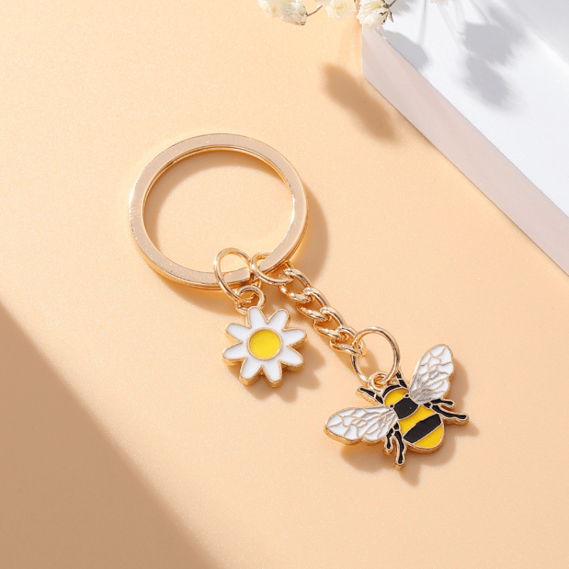 Bee Flower Charm Keychain Key Ring Backpack Handbag Purse Pendant