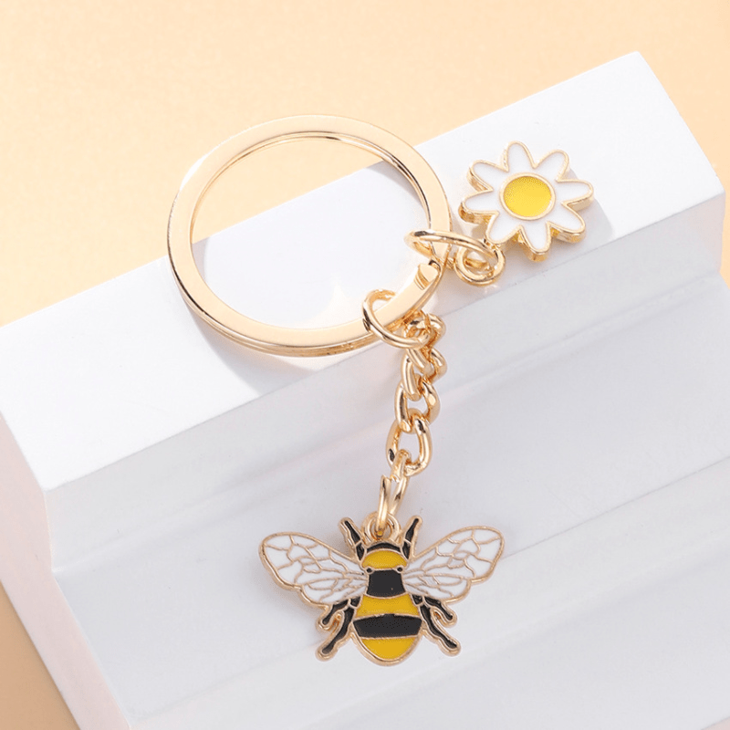 Bee Flower Charm Keychain Key Ring Backpack Handbag Purse Pendant