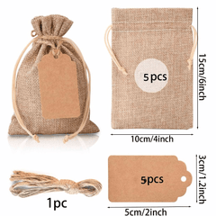 5pcs Canvas Gift Bag with Labels and Rope - Perfect for Weddings
