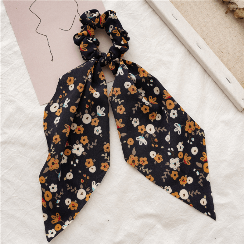 Floral Scrunchies with Rabbit Ears Hair Tie