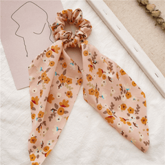 Floral Scrunchies with Rabbit Ears Hair Tie