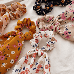 Floral Scrunchies with Rabbit Ears Hair Tie