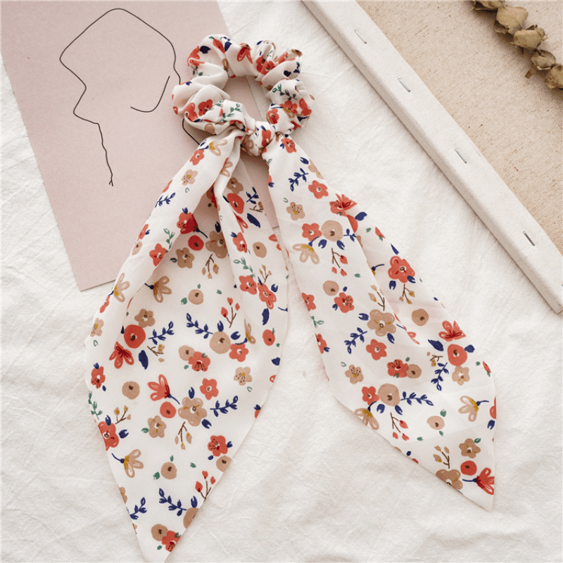 Floral Scrunchies with Rabbit Ears Hair Tie