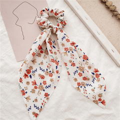 Floral Scrunchies with Rabbit Ears Hair Tie