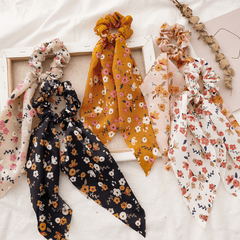 Floral Scrunchies with Rabbit Ears Hair Tie