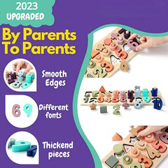 Wooden Number Puzzle Montessori Toys For Toddlers 3 5 Shape Sorting Counting Fun