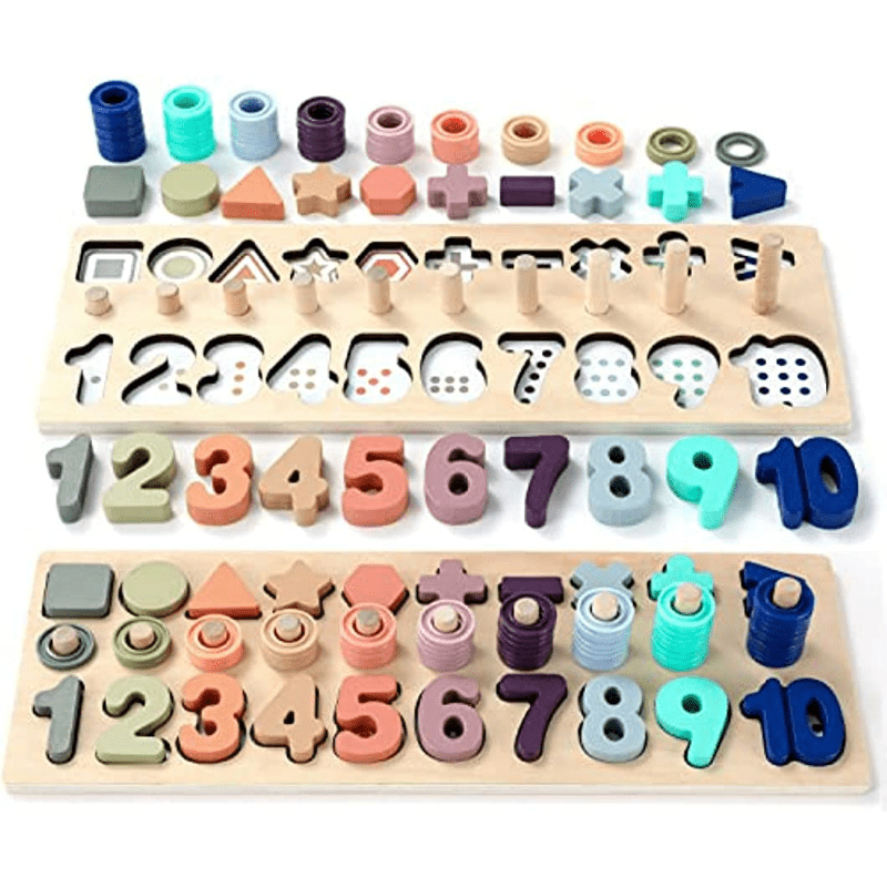 Wooden Number Puzzle Montessori Toys For Toddlers 3 5 Shape Sorting Counting Fun