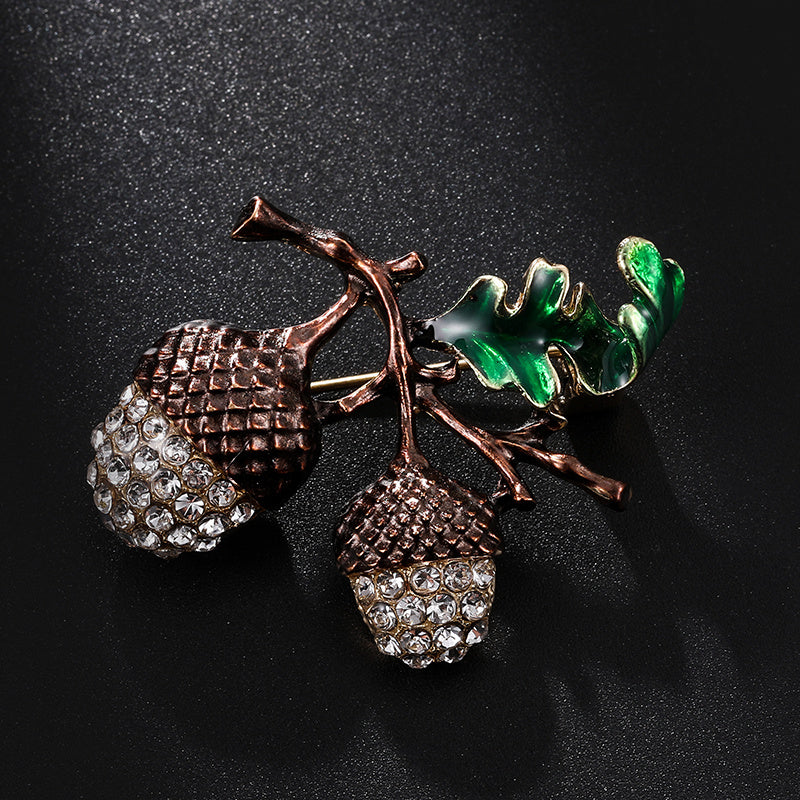 Enamel Rhinestone Pine Cone Pin for Christmas Party