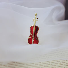 Retro Red Violin Enamel Brooch for Men and Women