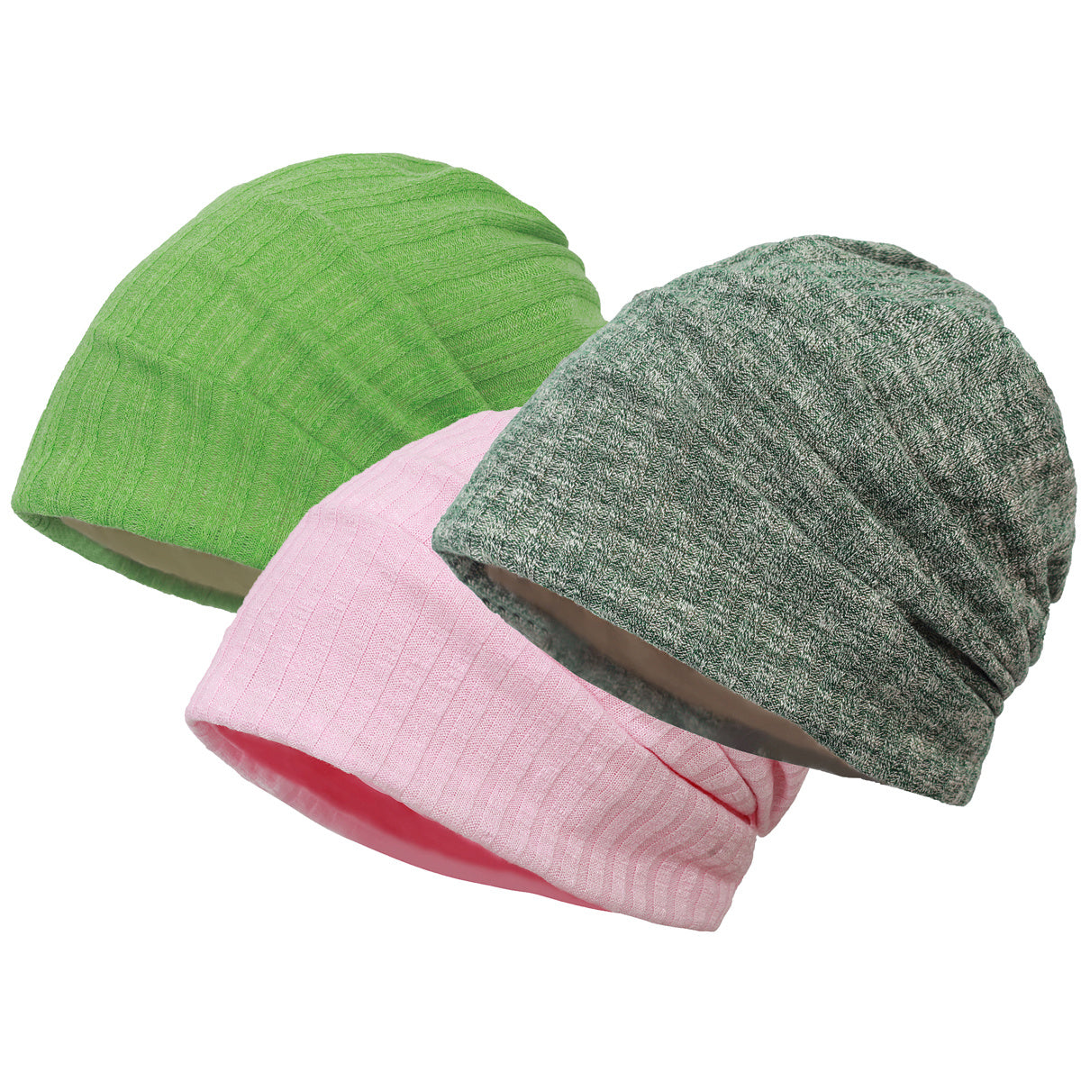 Striped Knitted Beanie Solid Elastic Slouchy Turban Knit Hat Soft Bonnet