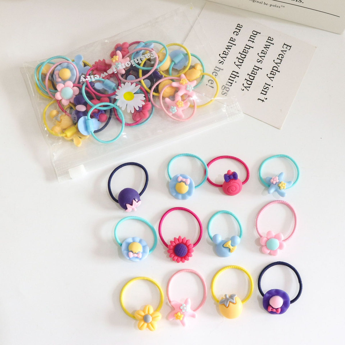 20pcs Cartoon Hair Rings for Girls - Flower & Fruit Hair Accessories