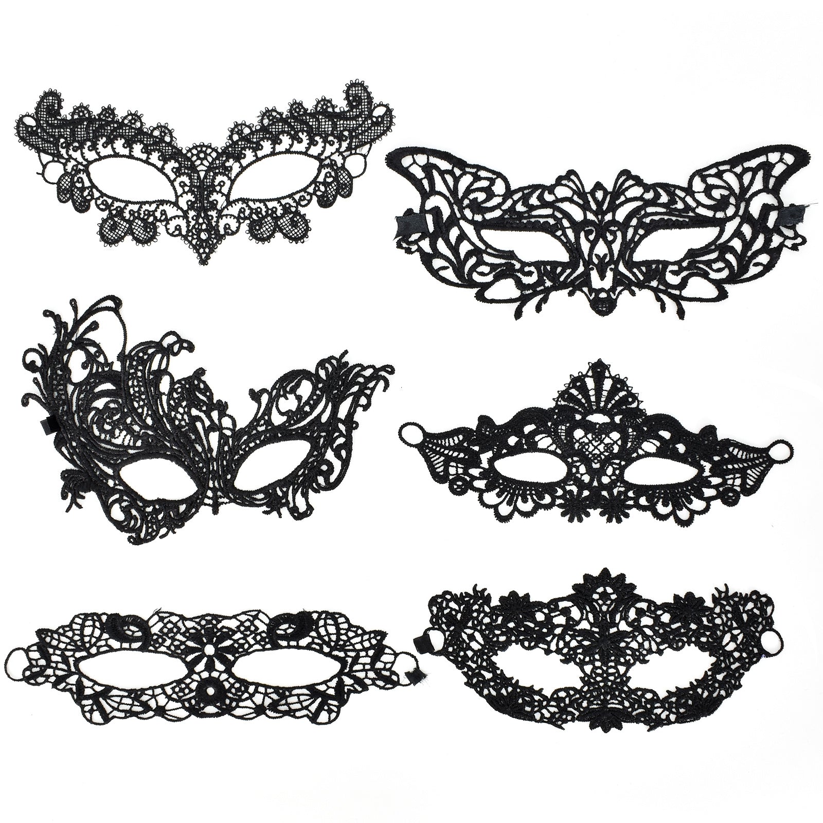 6pcs Sexy Venetian Masks Women Black Eye Mask Masquerade Halloween Party