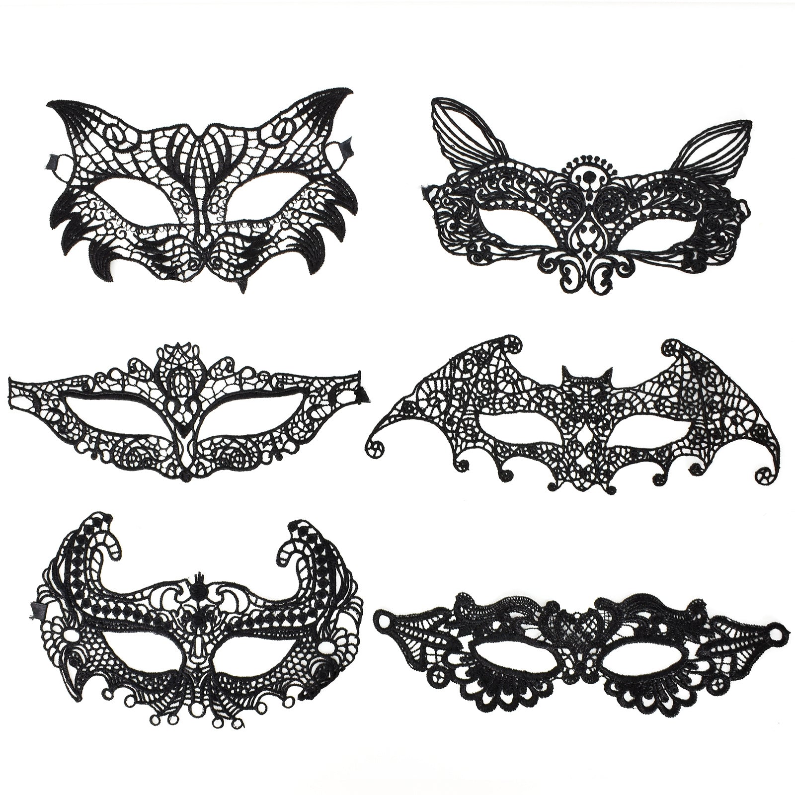 6pcs Sexy Venetian Masks Women Black Eye Mask Masquerade Halloween Party