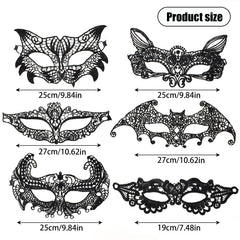 6pcs Sexy Venetian Masks Women Black Eye Mask Masquerade Halloween Party