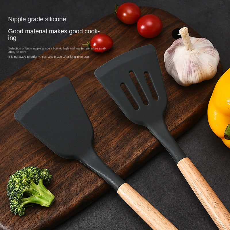 7pcs Silicone Kitchen Utensils with Wooden Handles Set
