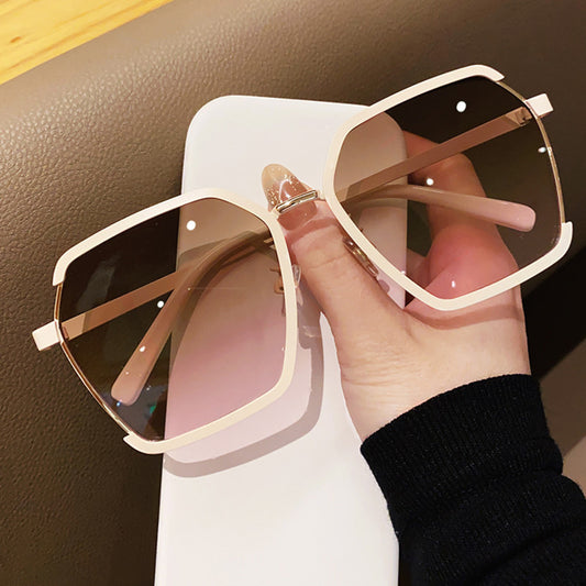 Oversized Polygon Sunglasses Gradient UV400 Sun Shades Metal Glasses