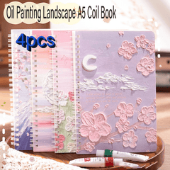 4pcs Painting Scenery A5 Coil Student Diary Stationery Notepad