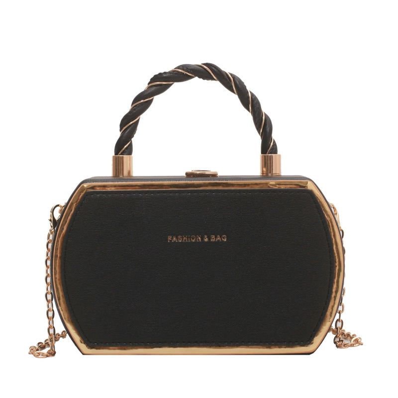 Metal Chain Satchel Crossbody Bag PU Leather Top Handle Bag Purse
