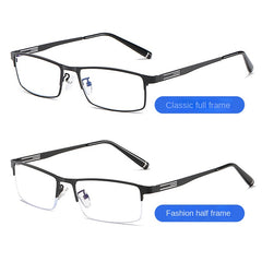 Men's Metal Half Frame Glasses Lightweight Durable with Case