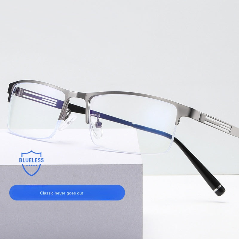 Men's Metal Half Frame Glasses Lightweight Durable with Case