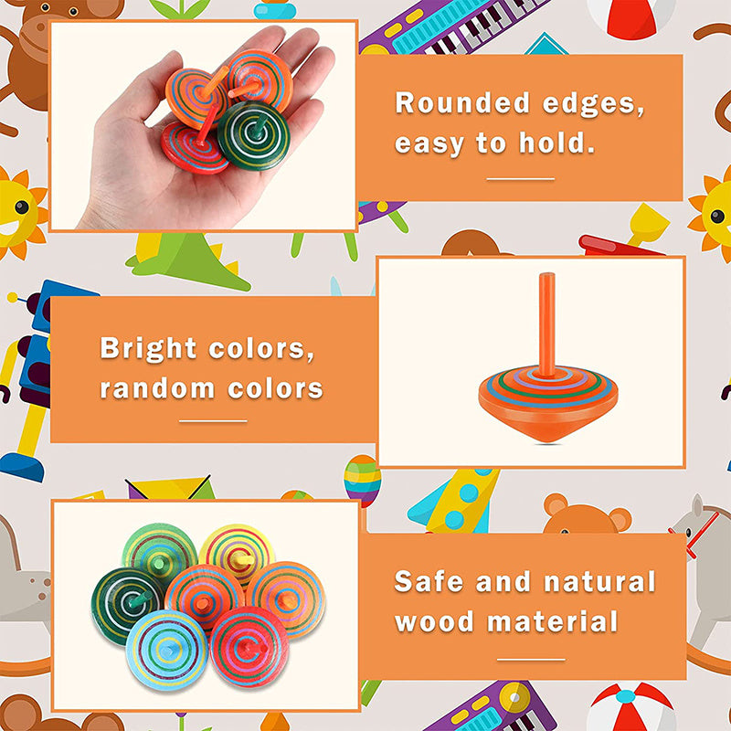 Colorful Organic Wooden Spin Tops For Kids Balance Coordination Skills